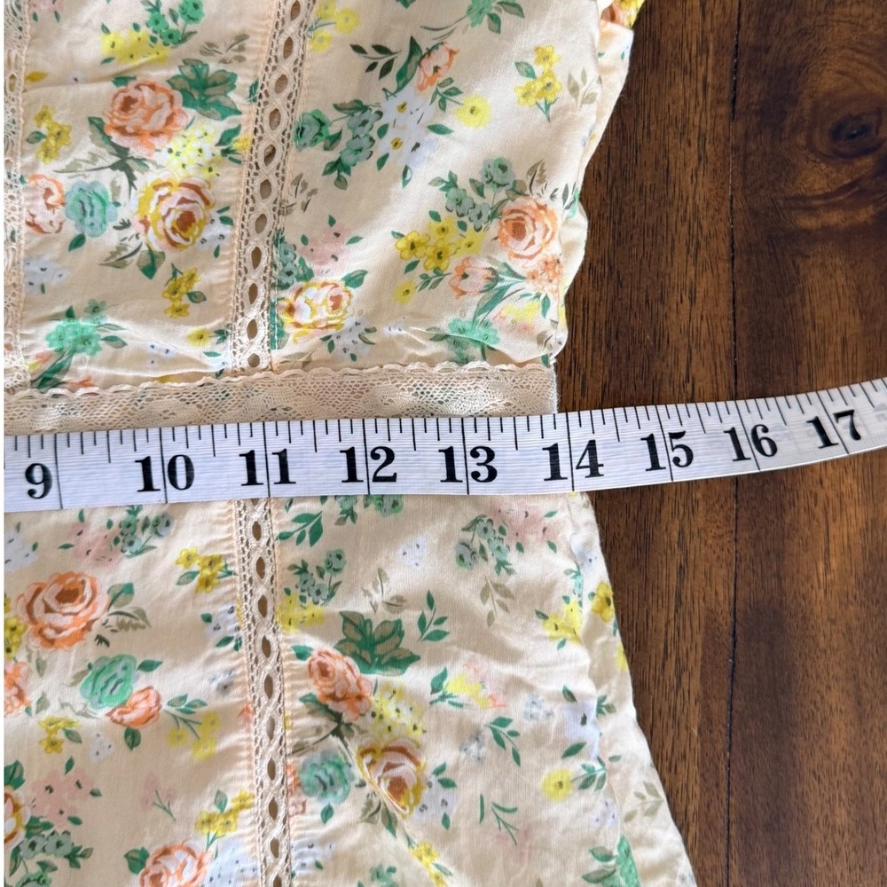 Lost + Wander Yellow Floral Lace Trim Tiered Midi Dress Cottagecore boho Size M - Picture 11 of 12